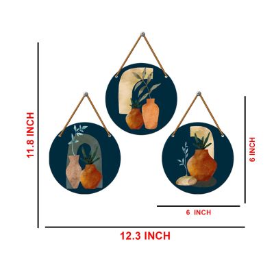 3-Piece Boho Round Wall Hanging Art Set Modern Abstract Circle Wooden